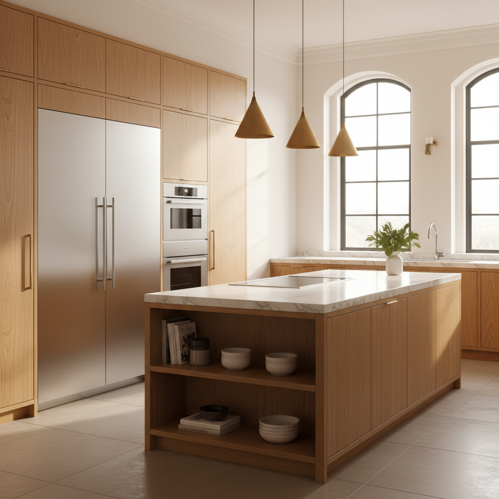 Upscale kitchen with integrated Viking-style appliances